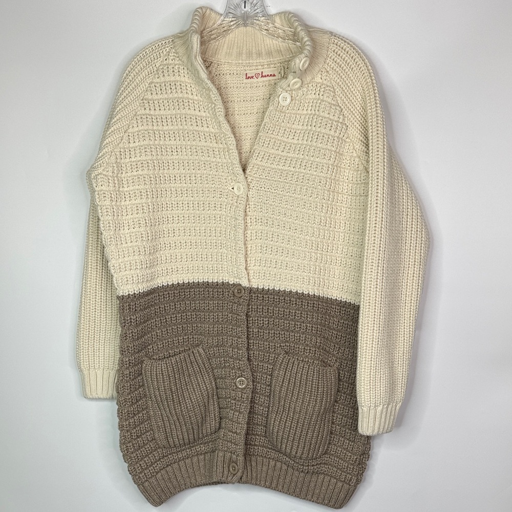 Hanna Andersson Cream Brown Cotton Wool Blend Heavy Knit Sweater Size XL